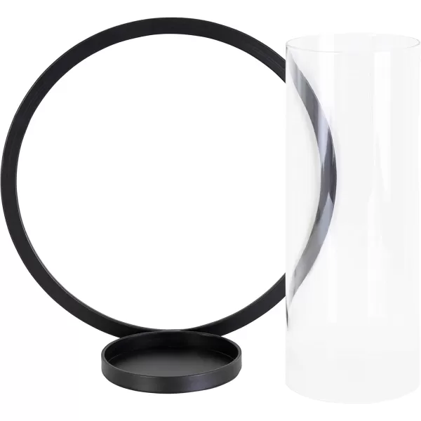 Kate and Laurel Khauli Glam Round Wall Sconce 12 Inch Diameter Black Metal Geometric Candle Holders for WallBlack