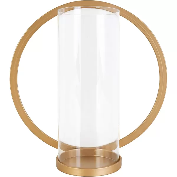 Kate and Laurel Khauli Glam Round Wall Sconce 12 Inch Diameter Black Metal Geometric Candle Holders for WallGold