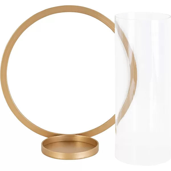 Kate and Laurel Khauli Glam Round Wall Sconce 12 Inch Diameter Black Metal Geometric Candle Holders for WallGold