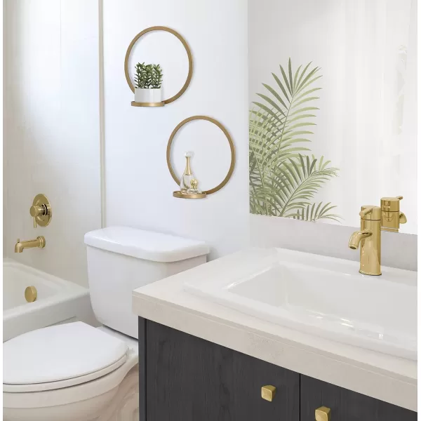 Kate and Laurel Khauli Glam Round Wall Sconce 12 Inch Diameter Black Metal Geometric Candle Holders for WallGold