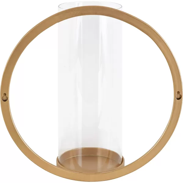 Kate and Laurel Khauli Glam Round Wall Sconce 12 Inch Diameter Black Metal Geometric Candle Holders for WallGold