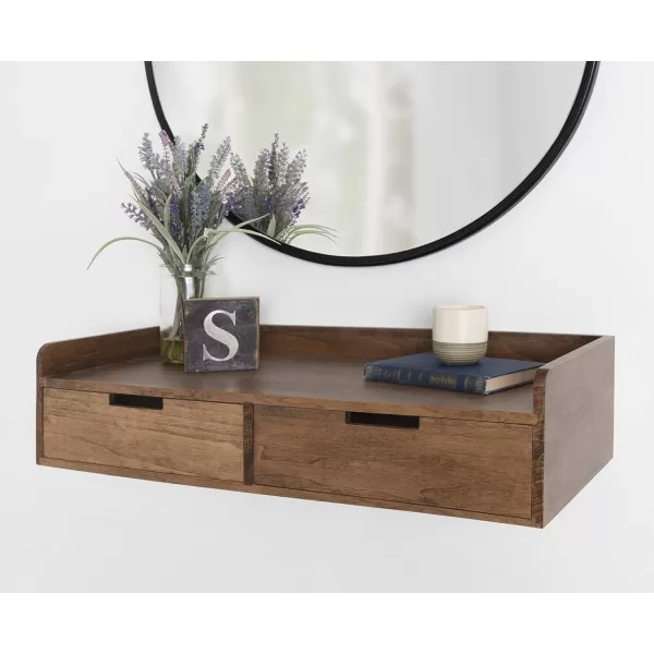 Kate and Laurel Kitt Modern Floating Shelf with Drawers 28 x 12 x 65 inches Dark Walnut Brown Chic Floating Storage Console Table or Desk for WallRustic Brown