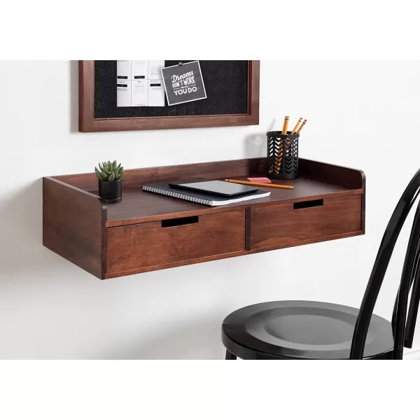 Kate and Laurel Kitt Modern Floating Shelf with Drawers 28 x 12 x 65 inches Dark Walnut Brown Chic Floating Storage Console Table or Desk for WallWalnut Brown