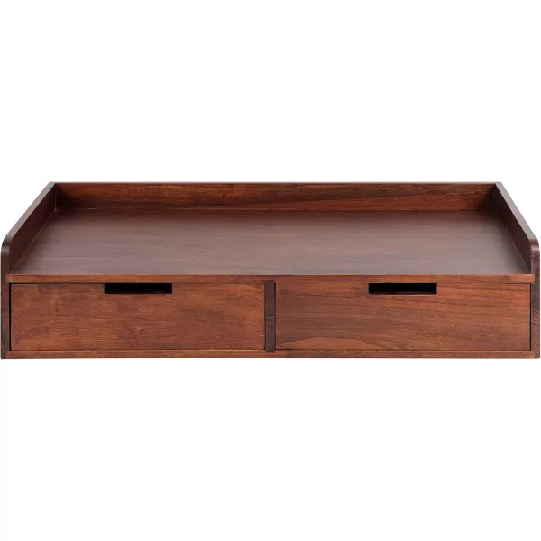 Kate and Laurel Kitt Modern Floating Shelf with Drawers 28 x 12 x 65 inches Dark Walnut Brown Chic Floating Storage Console Table or Desk for WallWalnut Brown