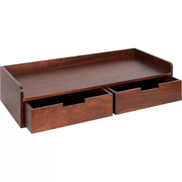 Kate and Laurel Kitt Modern Floating Shelf with Drawers 28 x 12 x 65 inches Dark Walnut Brown Chic Floating Storage Console Table or Desk for WallWalnut Brown