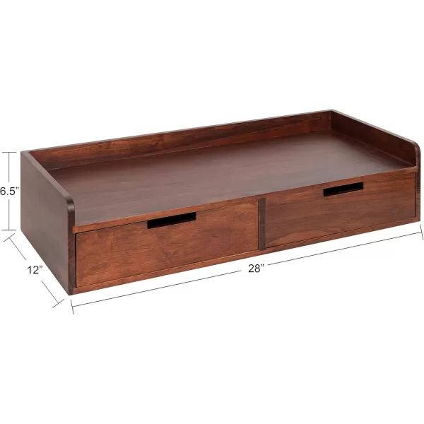 Kate and Laurel Kitt Modern Floating Shelf with Drawers 28 x 12 x 65 inches Dark Walnut Brown Chic Floating Storage Console Table or Desk for WallWalnut Brown