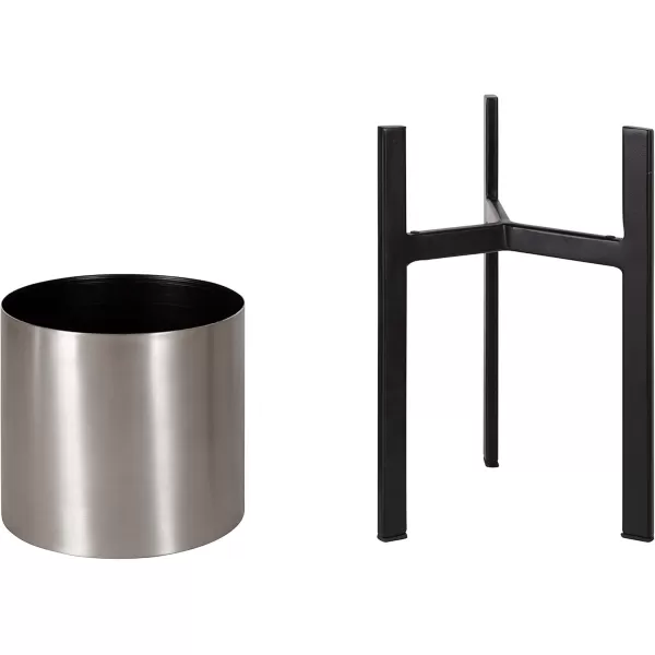 Kate and Laurel Kolding Modern Planter Set of 2 Silver and Black Elevated Industrial Tall Planter with Stand