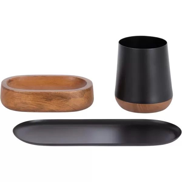 Kate and Laurel Koni Modern ThreePiece Tabletop Organization Set 12 x 6 x 5 Walnut Brown and Black Wood and Metal Organizational Set for Home Office or Entryway DecorBlackWalnut Brown