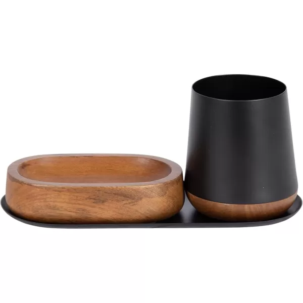 Kate and Laurel Koni Modern ThreePiece Tabletop Organization Set 12 x 6 x 5 Walnut Brown and Black Wood and Metal Organizational Set for Home Office or Entryway DecorBlackWalnut Brown