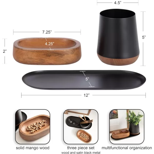 Kate and Laurel Koni Modern ThreePiece Tabletop Organization Set 12 x 6 x 5 Walnut Brown and Black Wood and Metal Organizational Set for Home Office or Entryway DecorBlackWalnut Brown