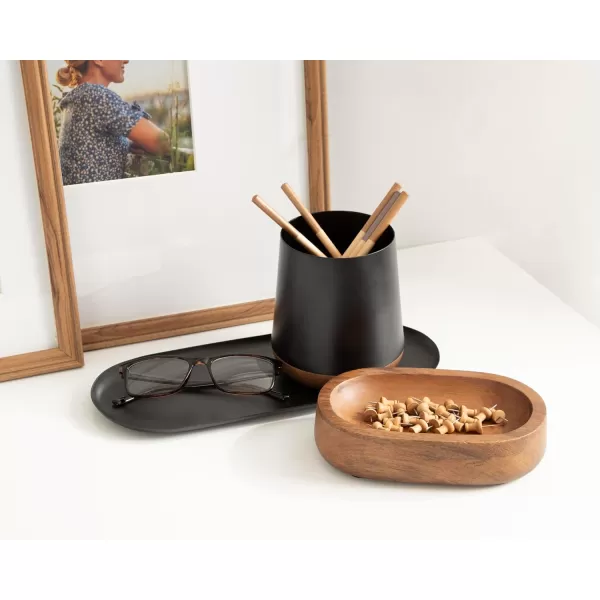 Kate and Laurel Koni Modern ThreePiece Tabletop Organization Set 12 x 6 x 5 Walnut Brown and Black Wood and Metal Organizational Set for Home Office or Entryway DecorBlackWalnut Brown