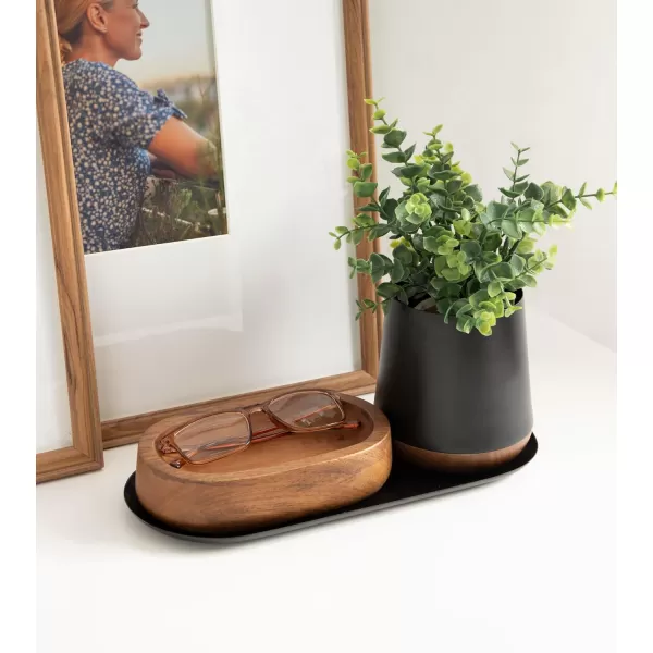 Kate and Laurel Koni Modern ThreePiece Tabletop Organization Set 12 x 6 x 5 Walnut Brown and Black Wood and Metal Organizational Set for Home Office or Entryway DecorBlackWalnut Brown