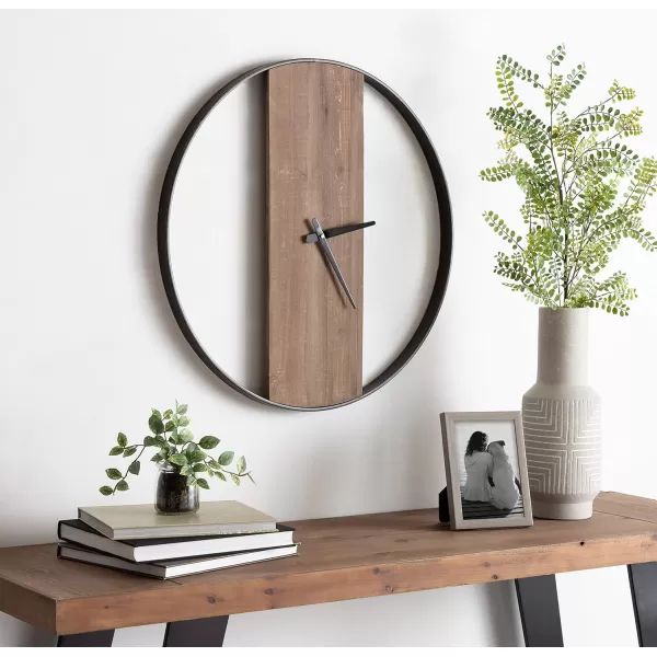 Kate and Laurel Ladd Modern Farmhouse 24quot Diameter Numberless Wood and Metal Round Wall Clock Brown and Black
