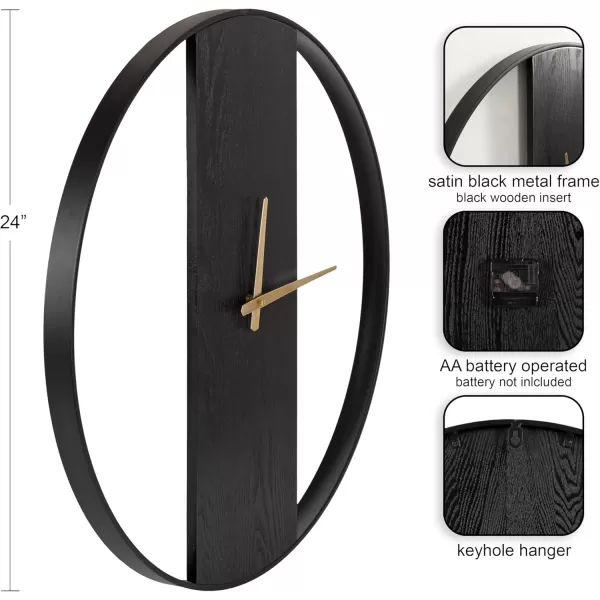 Kate and Laurel Ladd Modern Numberless Round Wall Clock 32 Inch Diameter Hazelnut and Black Decorative Minimal Metal and Wood Clock for Living Room DecorBlackGold