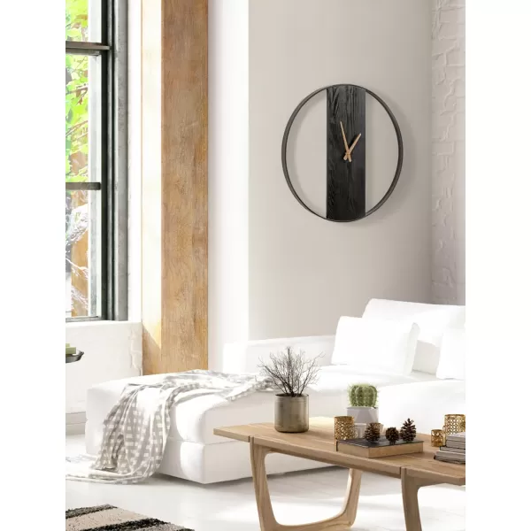 Kate and Laurel Ladd Modern Numberless Round Wall Clock 32 Inch Diameter Hazelnut and Black Decorative Minimal Metal and Wood Clock for Living Room DecorBlackGold