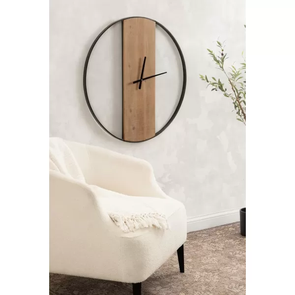 Kate and Laurel Ladd Modern Numberless Round Wall Clock 32 Inch Diameter Hazelnut and Black Decorative Minimal Metal and Wood Clock for Living Room DecorNaturalBlack