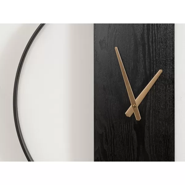 Kate and Laurel Ladd Modern Numberless Round Wall Clock 32 Inch Diameter Hazelnut and Black Decorative Minimal Metal and Wood Clock for Living Room DecorBlackGold
