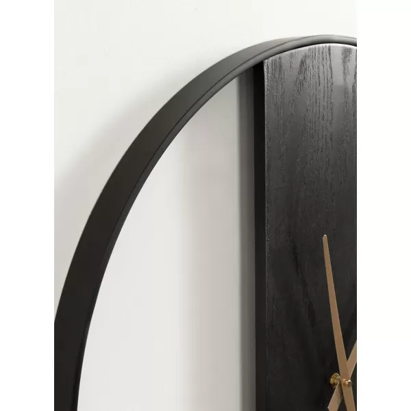 Kate and Laurel Ladd Modern Numberless Round Wall Clock 32 Inch Diameter Hazelnut and Black Decorative Minimal Metal and Wood Clock for Living Room DecorBlackGold