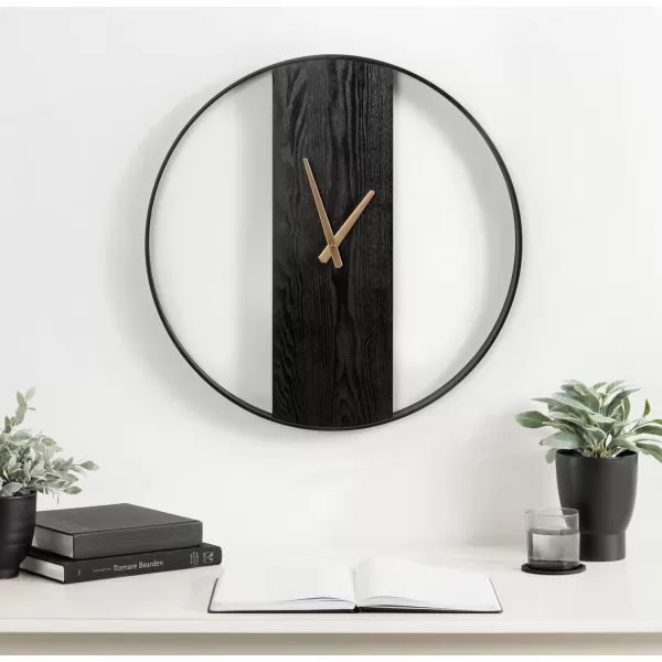 Kate and Laurel Ladd Modern Numberless Round Wall Clock 32 Inch Diameter Hazelnut and Black Decorative Minimal Metal and Wood Clock for Living Room DecorBlackGold
