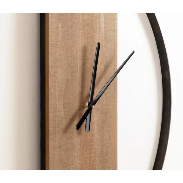 Kate and Laurel Ladd Modern Numberless Round Wall Clock 32 Inch Diameter Hazelnut and Black Decorative Minimal Metal and Wood Clock for Living Room DecorNaturalBlack