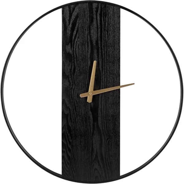 Kate and Laurel Ladd Modern Numberless Round Wall Clock 32 Inch Diameter Hazelnut and Black Decorative Minimal Metal and Wood Clock for Living Room DecorBlackGold