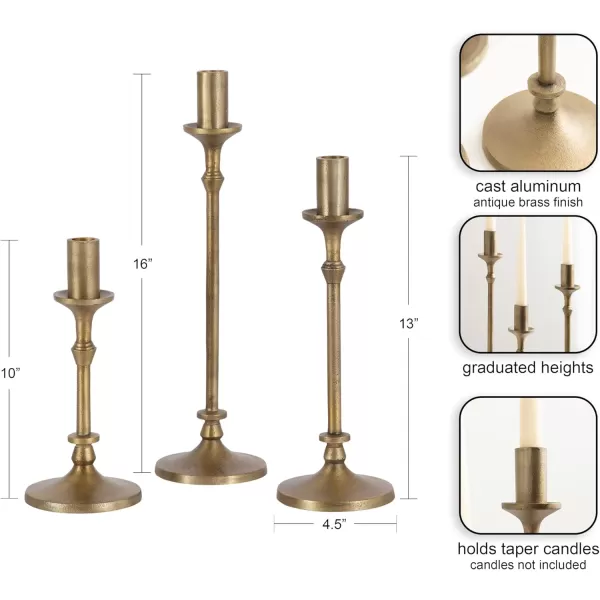 Kate and Laurel Lahari Vintage ThreePiece Taper Candle Holder Set Set of 3 Black Cast Aluminum Metal Candlestick Holders for Dining Table or Fireplace Mantel DisplayGold