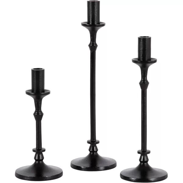 Kate and Laurel Lahari Vintage ThreePiece Taper Candle Holder Set Set of 3 Black Cast Aluminum Metal Candlestick Holders for Dining Table or Fireplace Mantel DisplayBlack