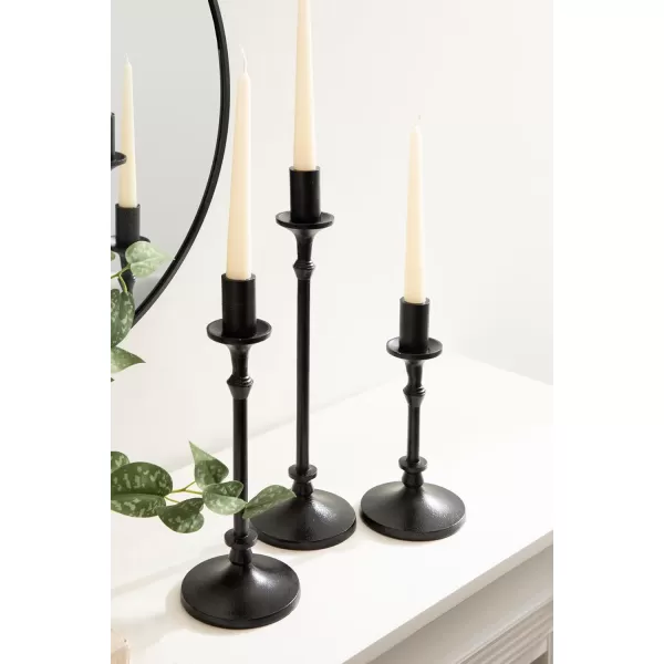 Kate and Laurel Lahari Vintage ThreePiece Taper Candle Holder Set Set of 3 Black Cast Aluminum Metal Candlestick Holders for Dining Table or Fireplace Mantel DisplayBlack