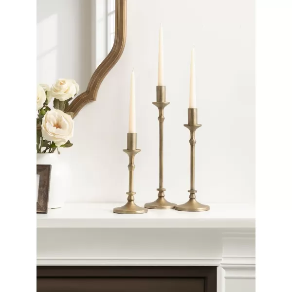 Kate and Laurel Lahari Vintage ThreePiece Taper Candle Holder Set Set of 3 Black Cast Aluminum Metal Candlestick Holders for Dining Table or Fireplace Mantel DisplayGold