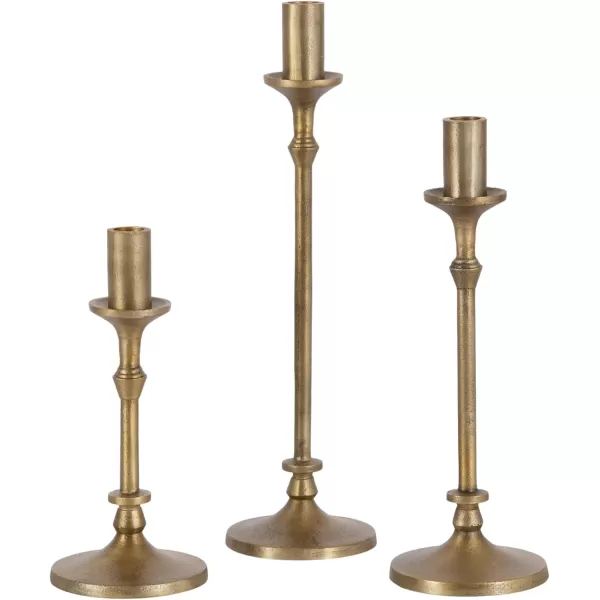 Kate and Laurel Lahari Vintage ThreePiece Taper Candle Holder Set Set of 3 Black Cast Aluminum Metal Candlestick Holders for Dining Table or Fireplace Mantel DisplayGold