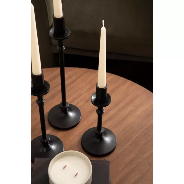 Kate and Laurel Lahari Vintage ThreePiece Taper Candle Holder Set Set of 3 Black Cast Aluminum Metal Candlestick Holders for Dining Table or Fireplace Mantel DisplayBlack