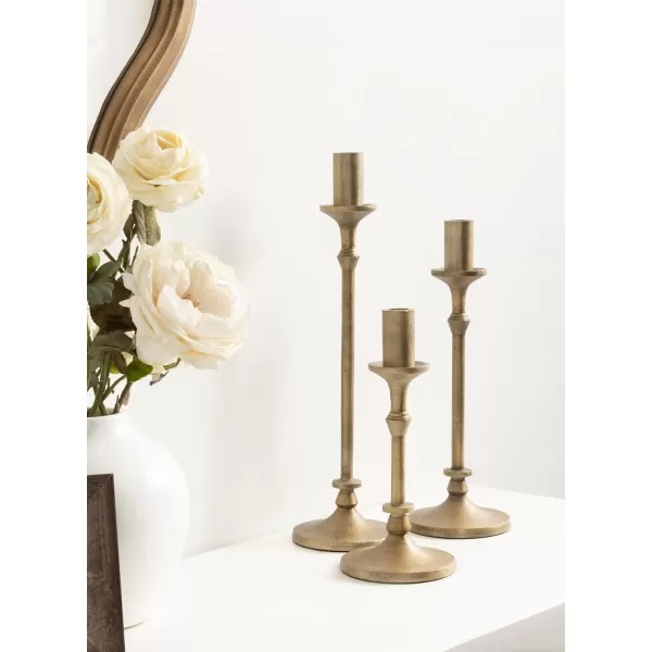 Kate and Laurel Lahari Vintage ThreePiece Taper Candle Holder Set Set of 3 Black Cast Aluminum Metal Candlestick Holders for Dining Table or Fireplace Mantel DisplayGold