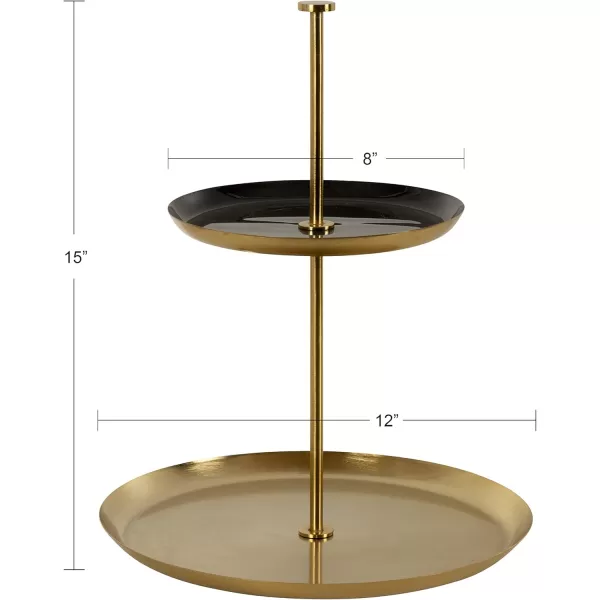 Kate and Laurel Laranya Tiered Round Decorative Tray 12x12x15 WhiteGoldBlackGold