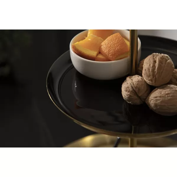 Kate and Laurel Laranya Tiered Round Decorative Tray 12x12x15 WhiteGoldBlackGold
