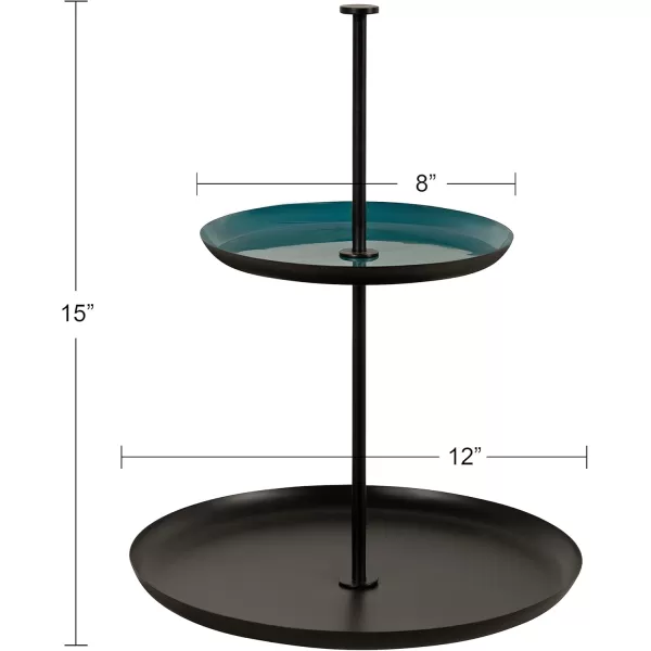 Kate and Laurel Laranya Tiered Round Decorative Tray 12x12x15 WhiteGoldTealBlack
