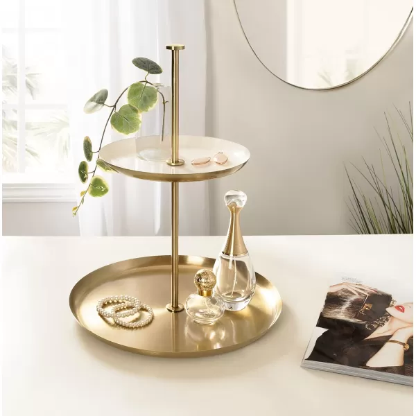 Kate and Laurel Laranya Tiered Round Decorative Tray 12x12x15 WhiteGoldWhiteGold