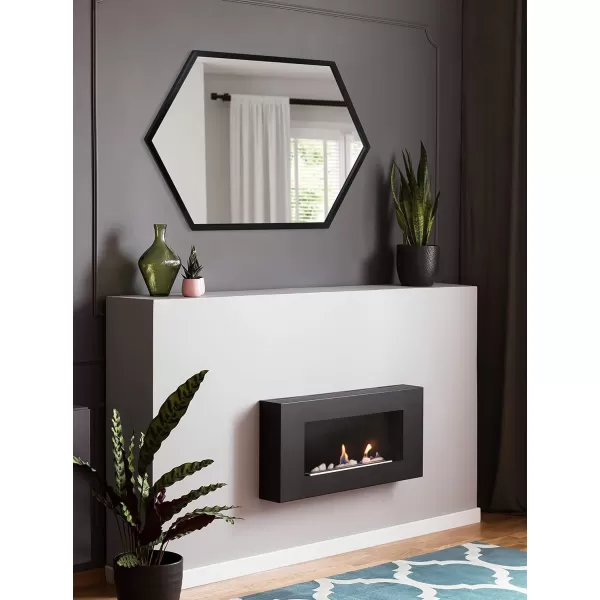 Kate and Laurel Laverty Glam Framed Framed Hexagon Mirror 22 x 31 Gold Modern Geometric Wall DecorBlack