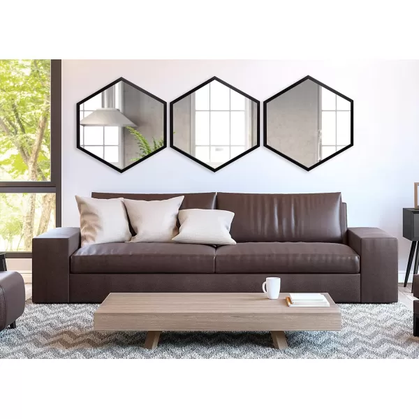 Kate and Laurel Laverty Glam Framed Framed Hexagon Mirror 22 x 31 Gold Modern Geometric Wall DecorBlack