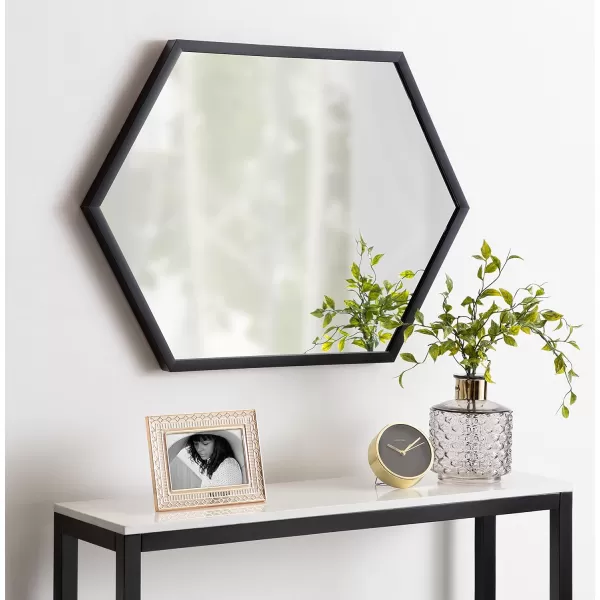 Kate and Laurel Laverty Glam Framed Framed Hexagon Mirror 22 x 31 Gold Modern Geometric Wall DecorBlack