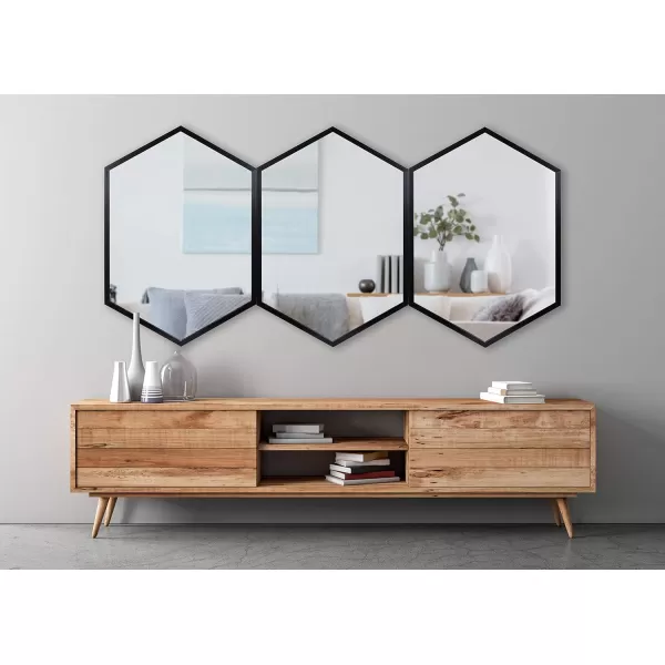 Kate and Laurel Laverty Glam Framed Framed Hexagon Mirror 22 x 31 Gold Modern Geometric Wall DecorBlack