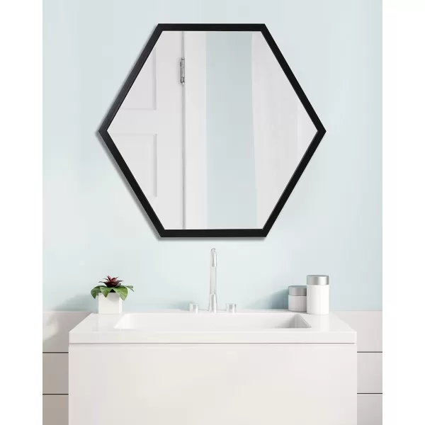 Kate and Laurel Laverty Glam Framed Framed Hexagon Mirror 22 x 31 Gold Modern Geometric Wall DecorBlack