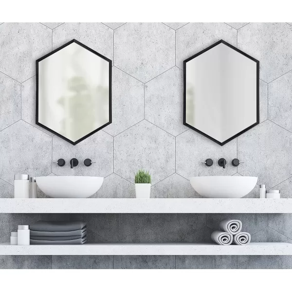 Kate and Laurel Laverty Glam Framed Framed Hexagon Mirror 22 x 31 Gold Modern Geometric Wall DecorBlack