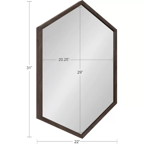 Kate and Laurel Laverty Glam Framed Framed Hexagon Mirror 22 x 31 Gold Modern Geometric Wall DecorWalnut Brown