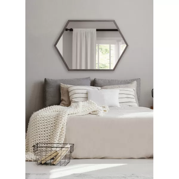 Kate and Laurel Laverty Glam Framed Framed Hexagon Mirror 22 x 31 Gold Modern Geometric Wall DecorWalnut Brown