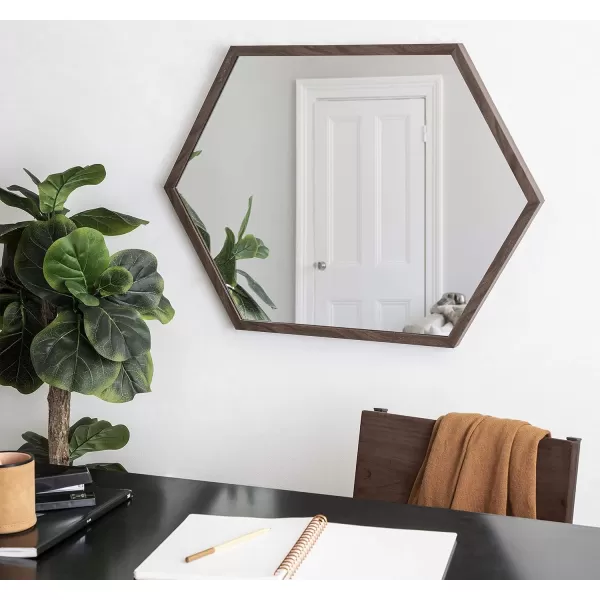 Kate and Laurel Laverty Glam Framed Framed Hexagon Mirror 22 x 31 Gold Modern Geometric Wall DecorWalnut Brown