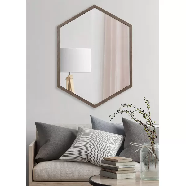 Kate and Laurel Laverty Glam Framed Framed Hexagon Mirror 22 x 31 Gold Modern Geometric Wall DecorWalnut Brown