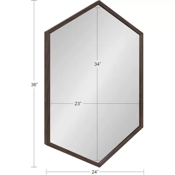 Kate and Laurel Laverty Glam Framed Framed Hexagon Mirror 22 x 31 Gold Modern Geometric Wall DecorWalnut Brown