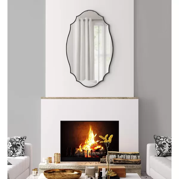 Kate and Laurel Leanna Scalloped Oval Wall Mirror 24quot x 36quot Gold Leaf Chic Modern Glam Wall AccentBlack