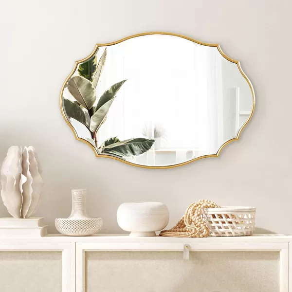 Kate and Laurel Leanna Scalloped Oval Wall Mirror 24quot x 36quot Gold Leaf Chic Modern Glam Wall AccentGold