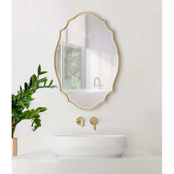 Kate and Laurel Leanna Scalloped Oval Wall Mirror 24quot x 36quot Gold Leaf Chic Modern Glam Wall AccentGold